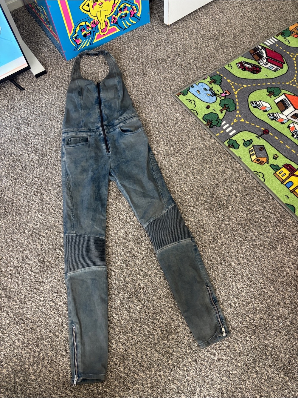 Diesel Industry rare vintage washed denim halter jumpsuit zippered hem S boho